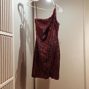 Betsy & Adam Burgundy Sequin Mini Dress